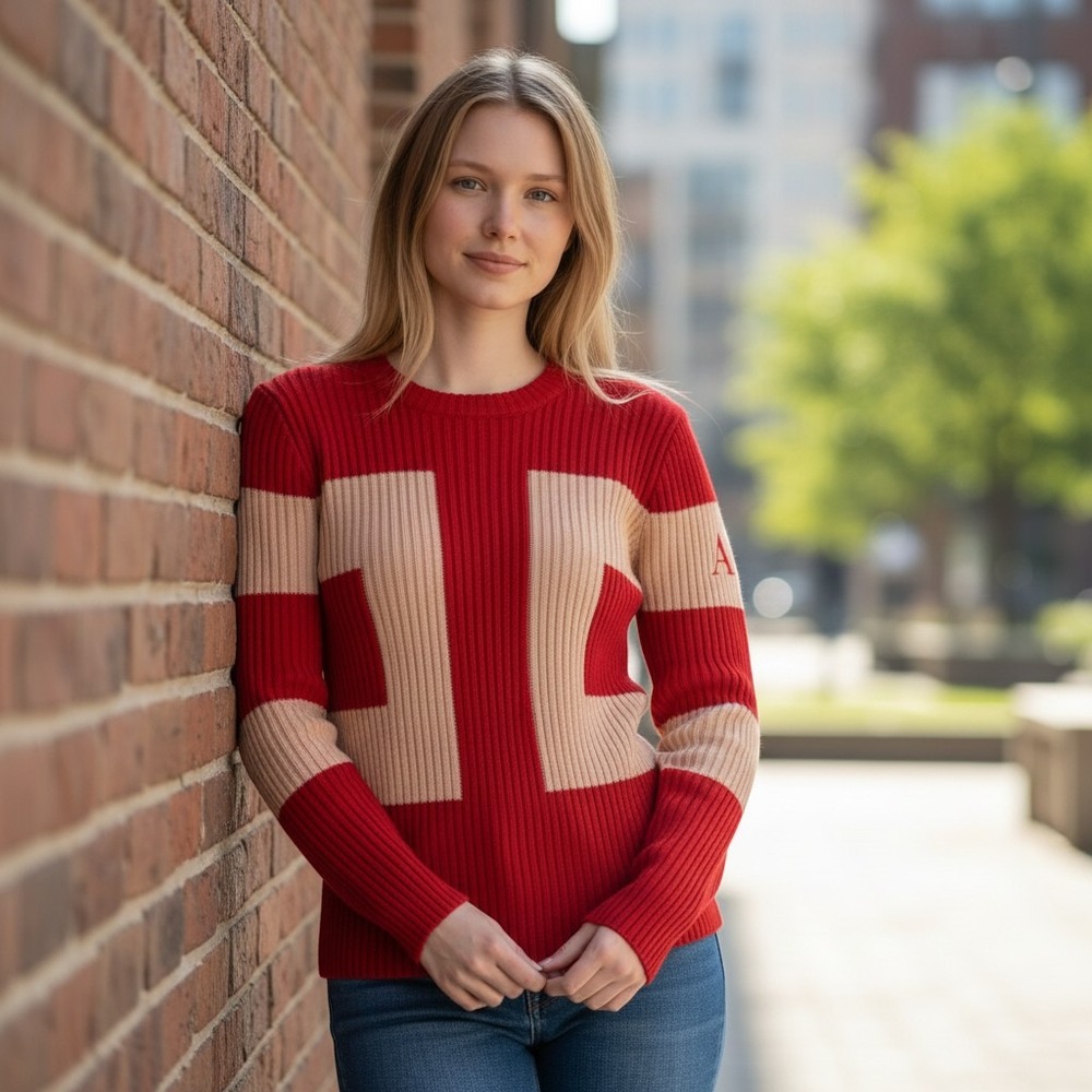 Armani Exchange Women's Red Long Sleeve Knitted Sweater Shirt Sz M
